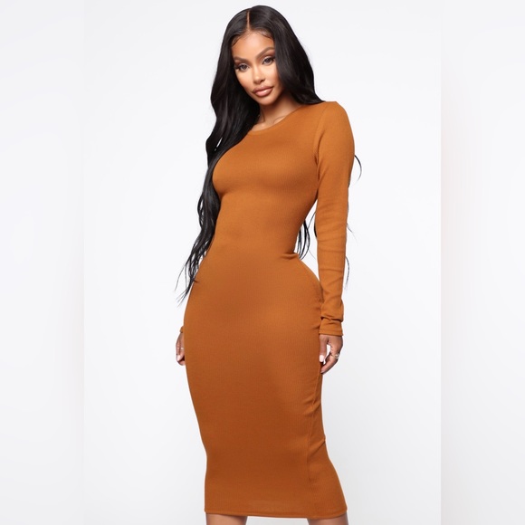 Rameena Long Sleeve Midi Dress - Cognac✨ - Picture 2 of 6